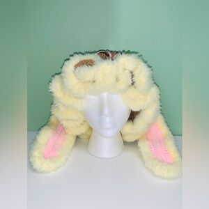 Fluffy Cream and Pink Bunny Ear Hat